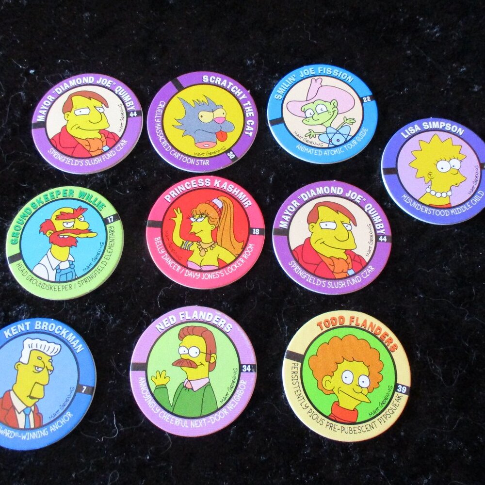Vintage 1994 Lot of Simpsons Bongo SkyCaps or Pogs (10)